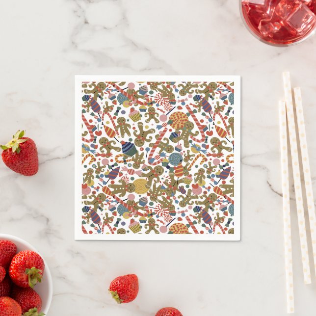Sweet Christmas Gingerbread Man Candy Cane Delight Napkin (Insitu)