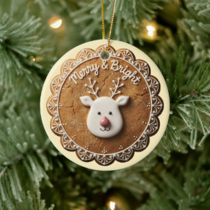 Sweet Christmas Gingerbread Rudolph Butter Ceramic Ornament