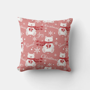 Sweet Christmas Joy Bear Throw Pillow