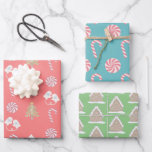 Sweet Christmas Pattern Candy Cane Holiday Wrapping Paper Sheet<br><div class="desc">This festive christmas holiday wrapping paper features a set of 3 different designs of wrapping papers. 1. a pink background with patterns of a christmas tree, candy canes, a pair of mittens and hot chocolate. 2. a sky blue background with patterns of candy canes. 3. a green background with patterns...</div>