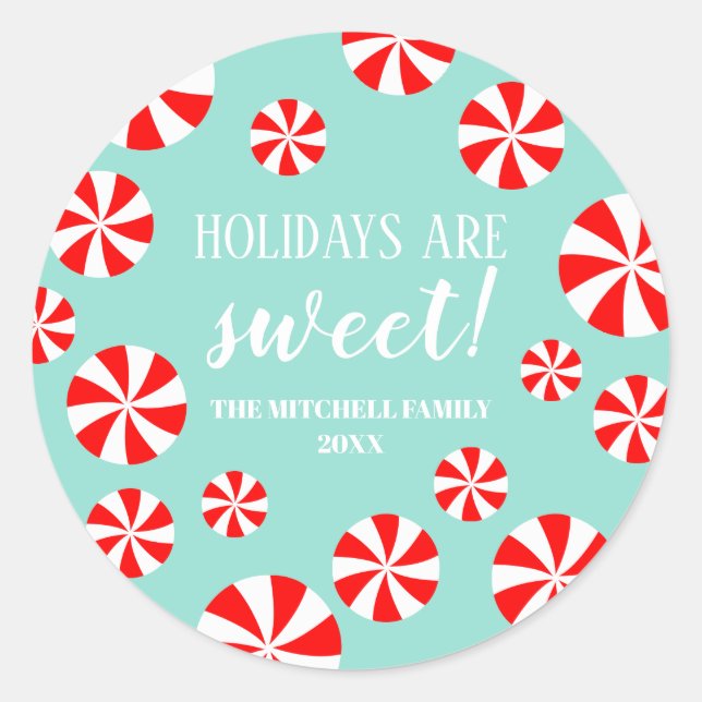 Sweet Christmas | Peppermint Candy Holiday Classic Round Sticker (Front)