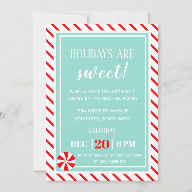 Sweet Christmas | Peppermint Christmas Party Invitation (Front)