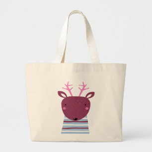 Sweet Christmas Reindeer face Large Tote Bag
