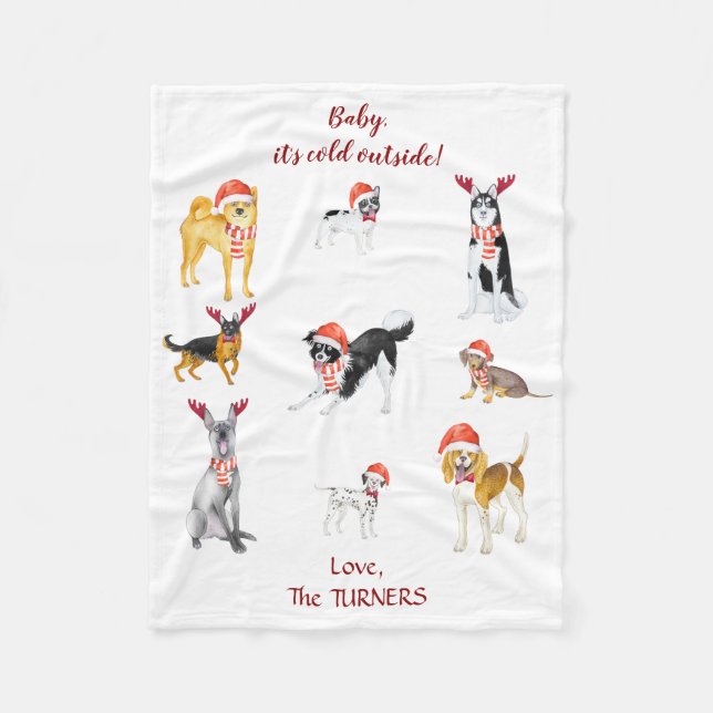 Sweet Christmas Santa hat Dogs Monogram Fleece Blanket (Front)