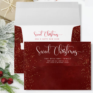 Sweet Christmas Script, Red and Gold Glitter Envelope