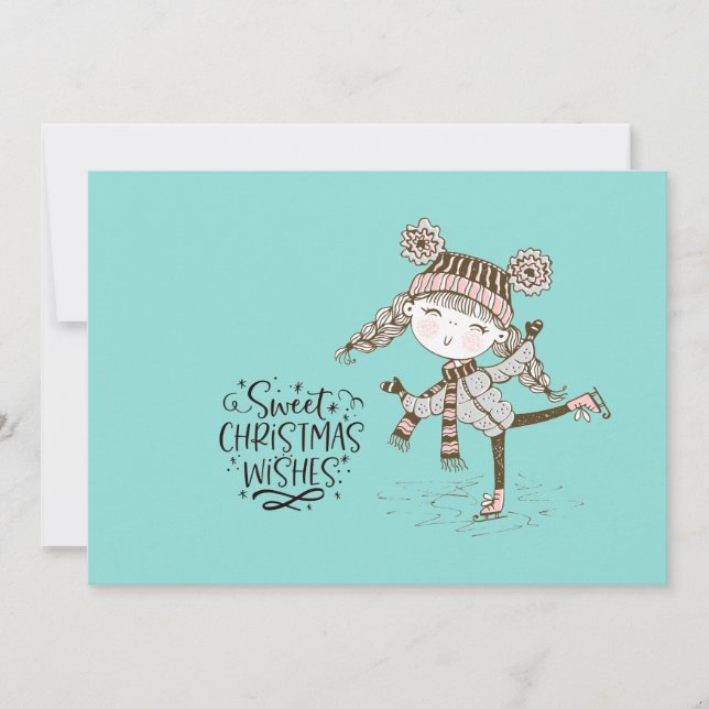 Sweet Christmas Wishes Ice Skating Holiday Card (Front)
