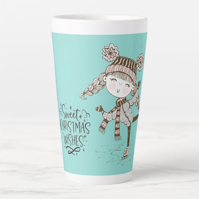 Sweet Christmas Wishes Ice Skating Latte Mug (Front)