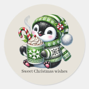 sweet Christmas wishes penguin customizable Classic Round Sticker