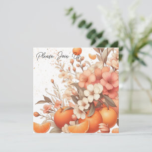 Sweet Citrus Oranges and Flowers Neutral Invitation
