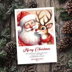 Sweet Classic Santa With Rudolph Holiday Greeting