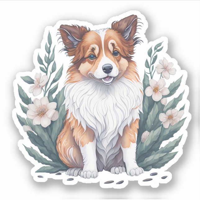 Sweet Collie surrounded by Flowers -  (Front)