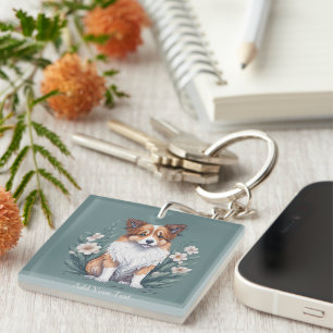 Sweet Collie surrounded by flowers - Keychain