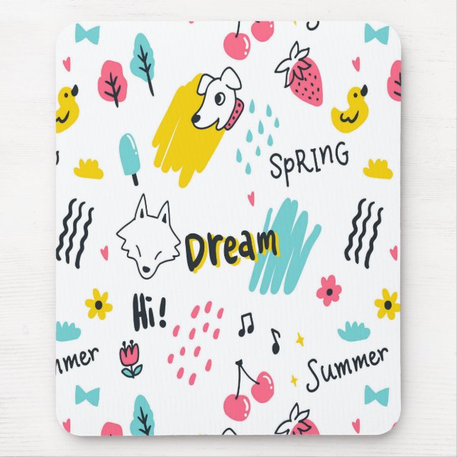 Sweet coloured hand drawn mouse pad (Front)