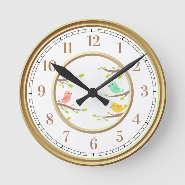 Sweet Colourful Birds Round Clock (Front)
