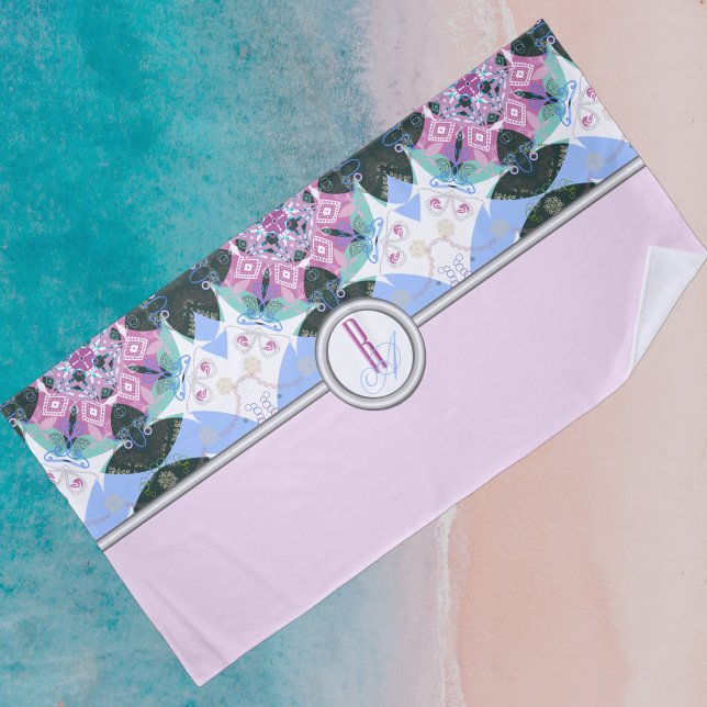 Sweet colourful geometric pattern monogrammed  beach towel (Creator Uploaded)