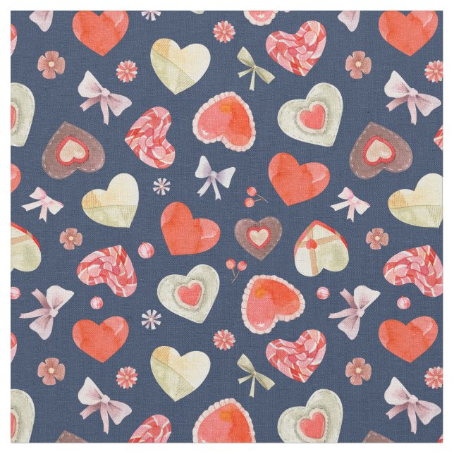Sweet Colourful Hearts  Fabric (Close Up)