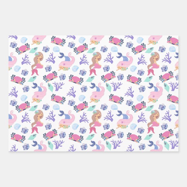 Sweet & Colourful Mermaid Wrapping Paper Sheet (Front)