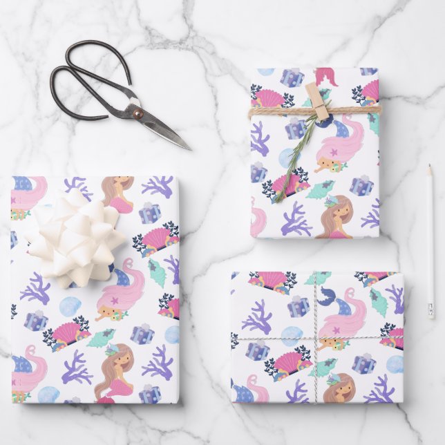 Sweet & Colourful Mermaid Wrapping Paper Sheets (Front)