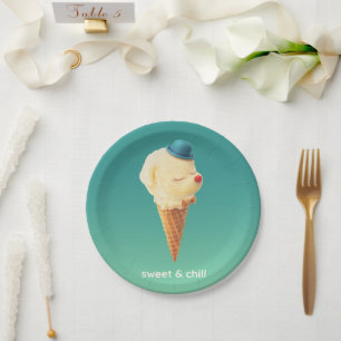Sweet Cone: Smiling Bichon Ice Cream Art Paper Plate