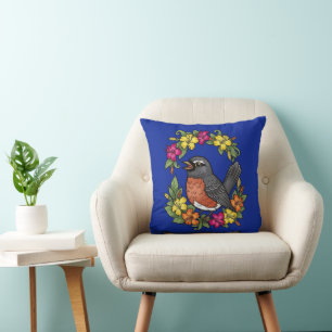 Sweet Connecticut Bird With Mirabilis Throw Pillow