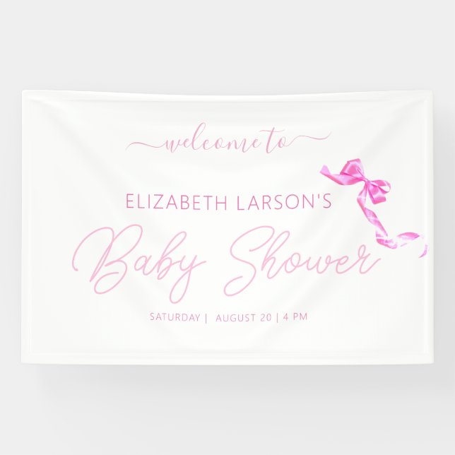 Sweet Coquette Pink Bow Tie Elegant Baby Shower Banner (Horizontal)