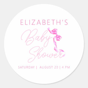 Sweet Coquette Pink Bow Tie Elegant Baby Shower Classic Round Sticker