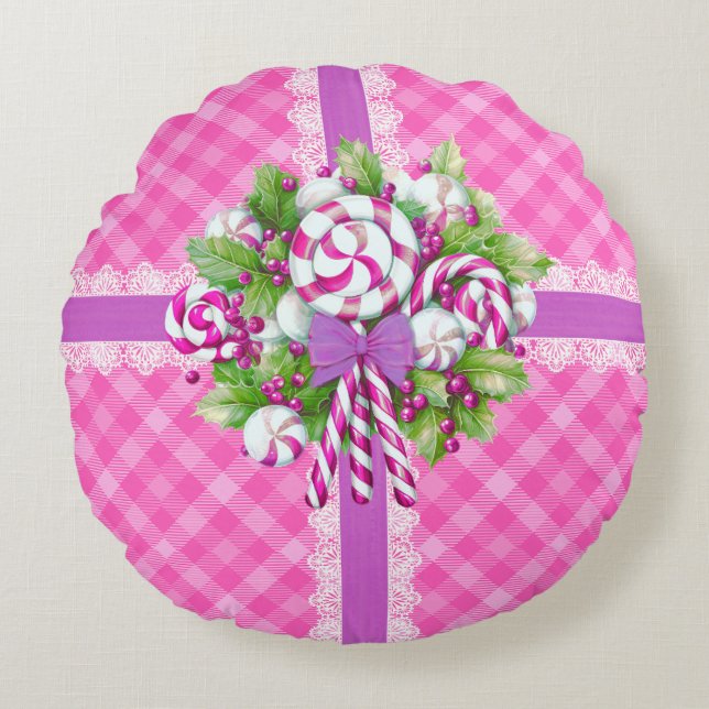  Sweet Cottage Pink and Purple  Round Pillow (Front)