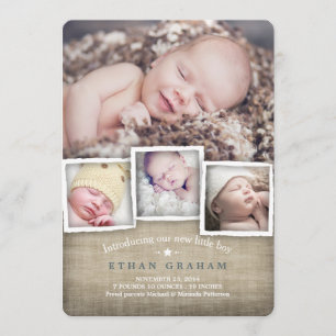 Sweet Country Burlap Baby Boy Birth Announcement