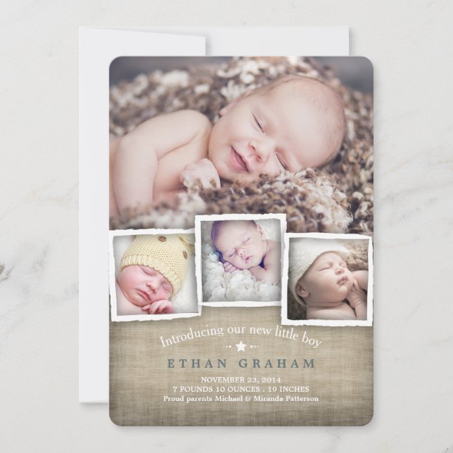 Sweet Country Burlap Baby Boy Faire-part de naissa (Devant)