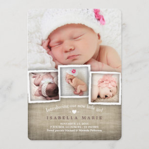 Sweet Country Burlap Baby Girl Faire-part de naiss