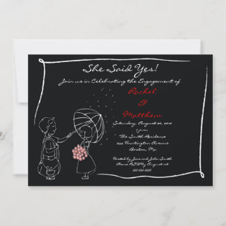 Sweet Couple in the Rain Engagement Invitation