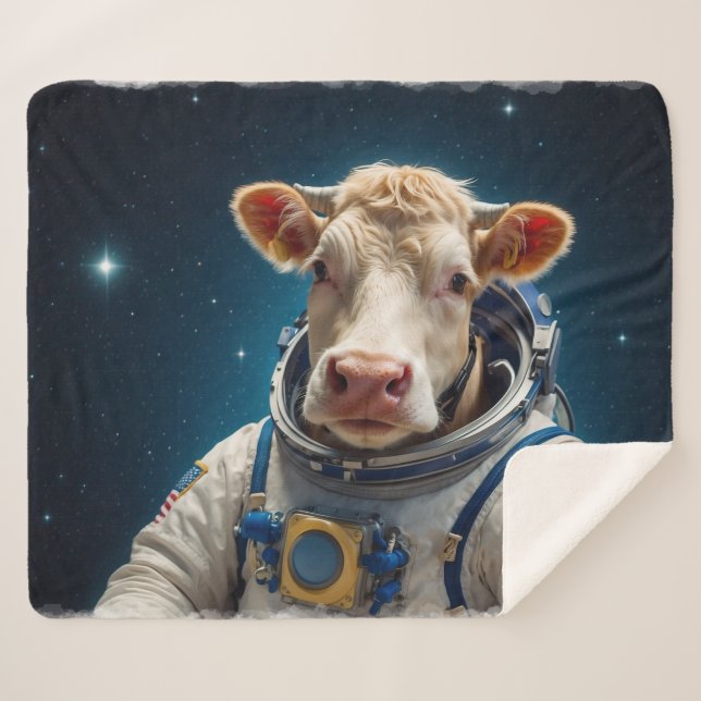 Sweet Cow in a Spacesuit Sherpa Blanket (Front (Horizontal))