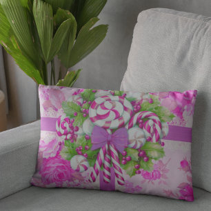 Sweet Cozy Cottage Pink and Purple Christmas Lumbar Pillow