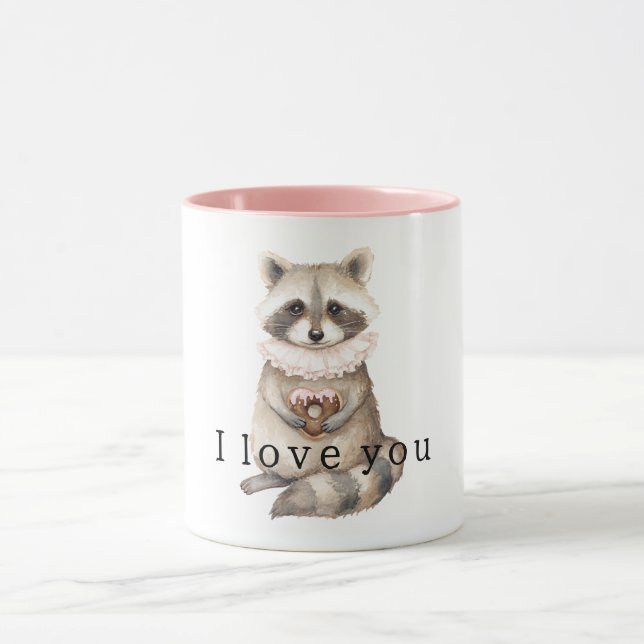 Sweet Cream Raccoon Heart Donut Mug (Center)