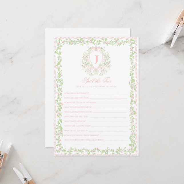 Sweet Crest | Spill the Tea Bridal Shower Game  Invitation (Front/Back In Situ)