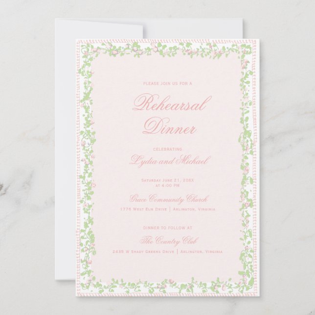 Sweet Crest w/ Blush Pink Bow | Rehearsal Dinner Invitation (Front)
