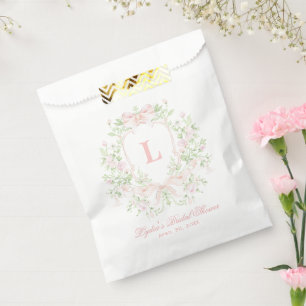 Sweet Crest w/ Pink Bows   Monogram Bridal Shower Favour Bag