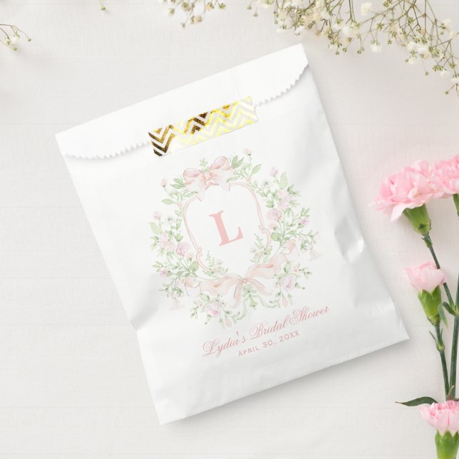 Sweet Crest w/ Pink Bows | Monogram Bridal Shower Favour Bag (Sealed)