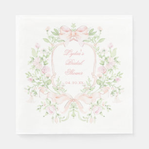Sweet Crest w/ Pink Bows Monogram Bridal Shower Napkin