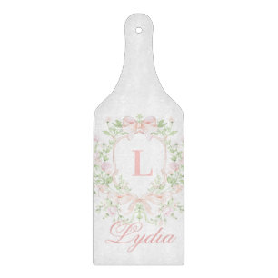 Sweet Crest w/ Pink Bows   Monogram  Cutting Board