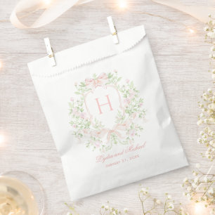Sweet Crest w/ Pink Bows Monogram Wedding Favour Bag
