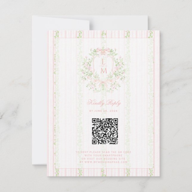Sweet Crest w/ Pink Bows Save The Date (Front)