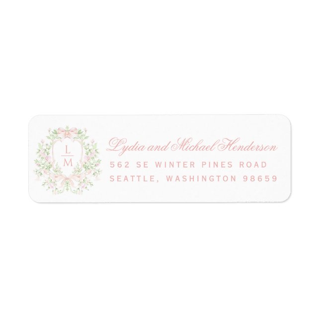 Sweet Crest with Pink Bows Mariage Adresse de reto (Devant)
