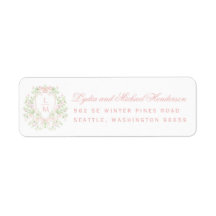 Sweet Crest with Pink Bows Wedding Return Address
