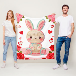 Sweet Crochet Bunny & Roses Fleece Blanket