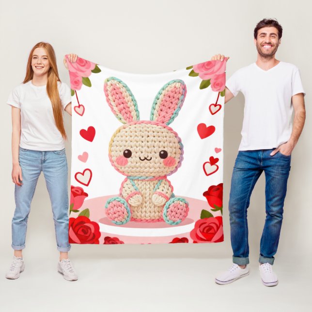 Sweet Crochet Bunny & Roses Fleece Blanket (In Situ)