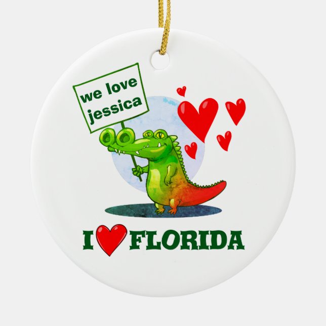 sweet crocodile funny cartoon i love florida ceramic ornament (Front)