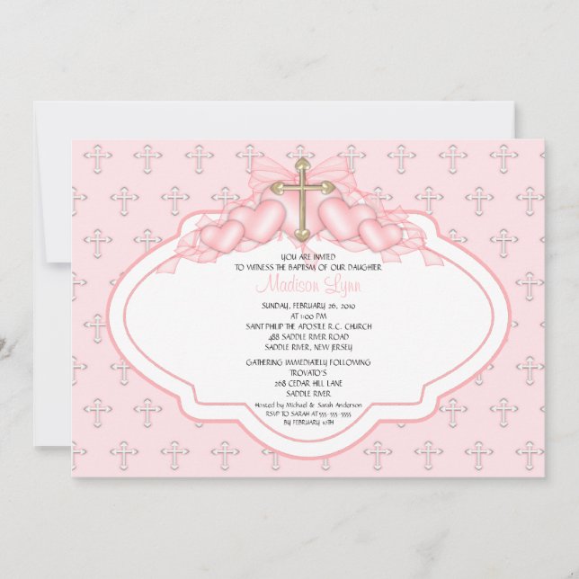 Sweet Cross Baby Girl Baptism Inviation Invitation (Front)