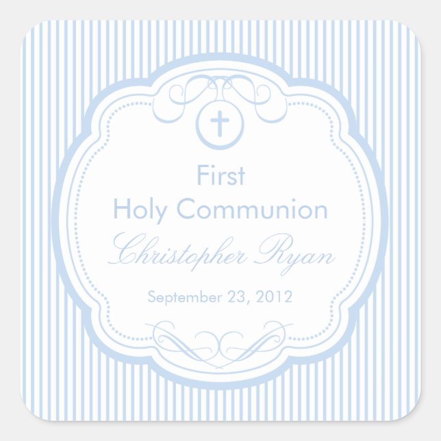 Sweet Cross In Frame First Holy Communion Boy Square Sticker (Front)