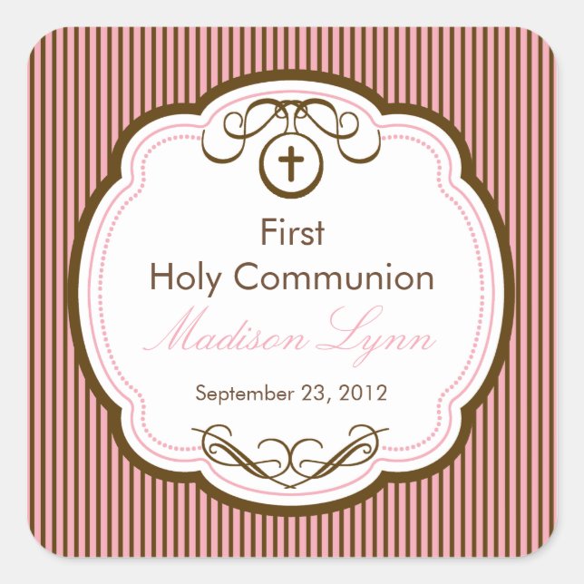 Sweet Cross In Frame First Holy Communion Square Sticker (Front)